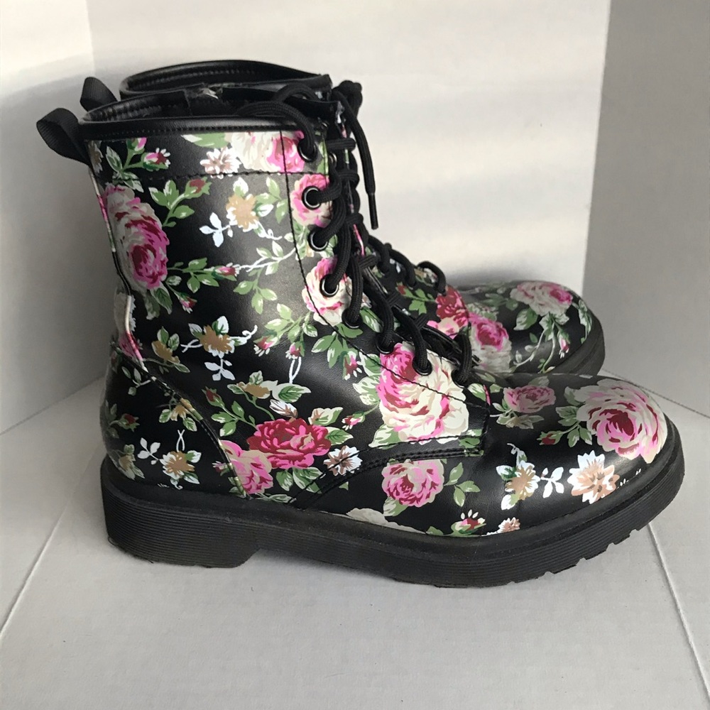 Floral Rubber Combat Boots